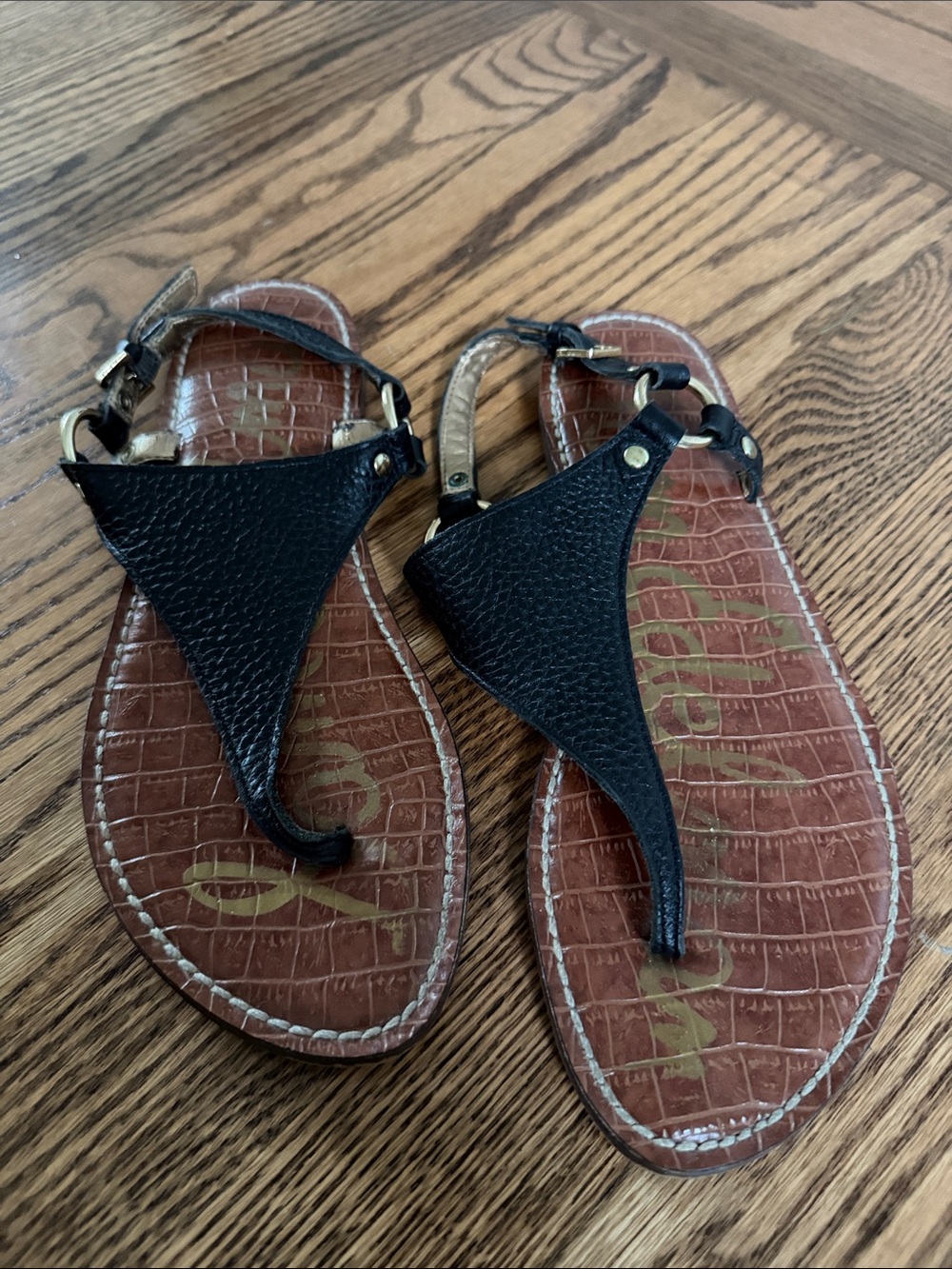 Sam Edelman Black T-Strap Leather Sandals